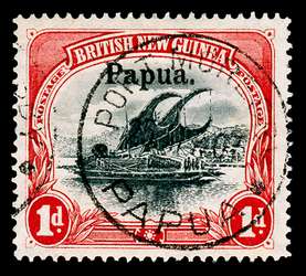 Papua New Guinea Stamp - 1906 1p carmine and black Lakatoi Overprinted