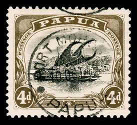 Papua New Guinea Stamp - Perf 11, 1910 4p black brown and black Lakatoi