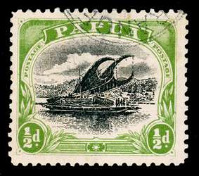 Papua New Guinea Stamp - 1910 1/2p yellow green and black Lakatoi