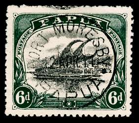 Papua New Guinea Stamp - 1910 6p dark green and black Lakatoi